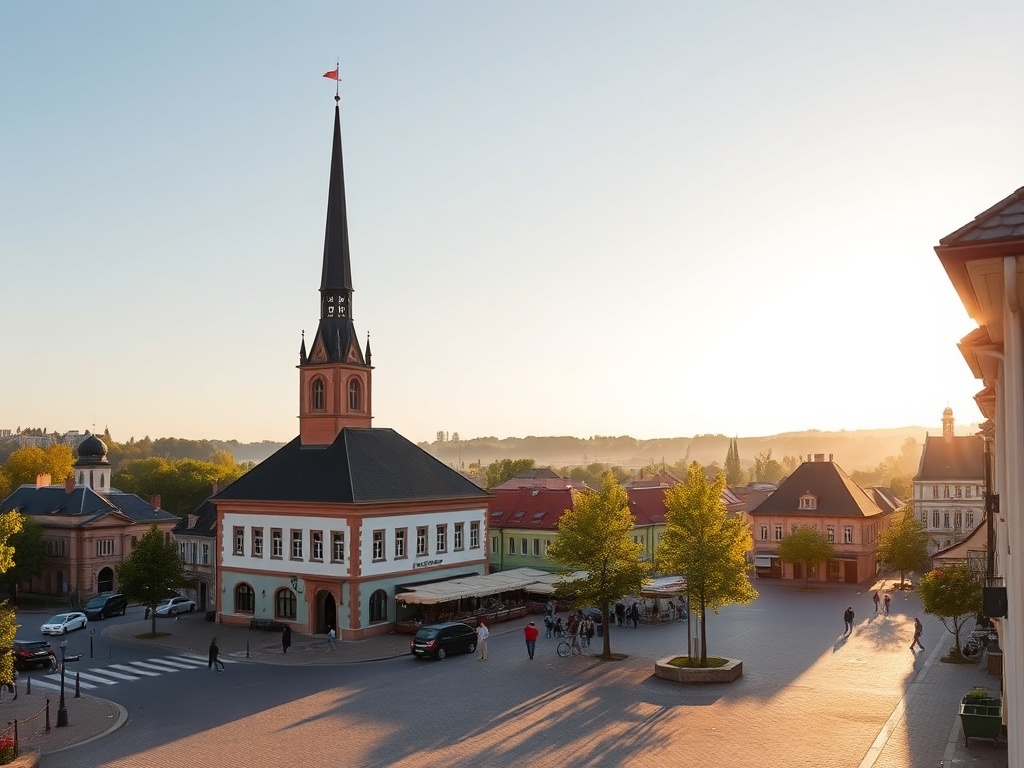 Widok na Zamek Golubski podczas majowego weekendu, otoczony zielenią i kwitnącymi drzewami.